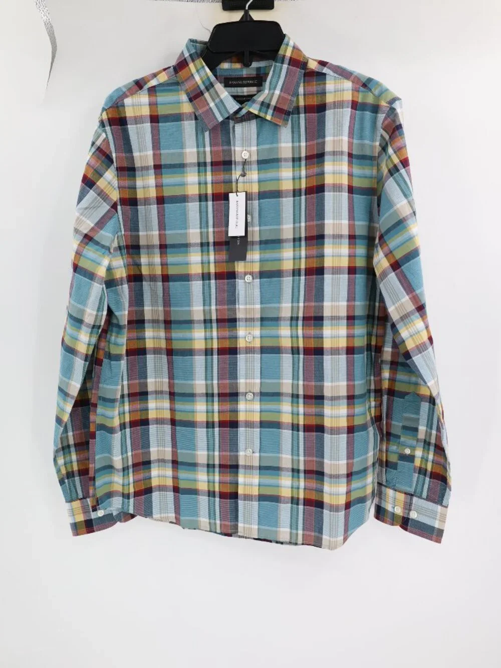 NWT Banana Republic Shirt Mens Medium Button Up Plaid Cotton Standard Fit casual